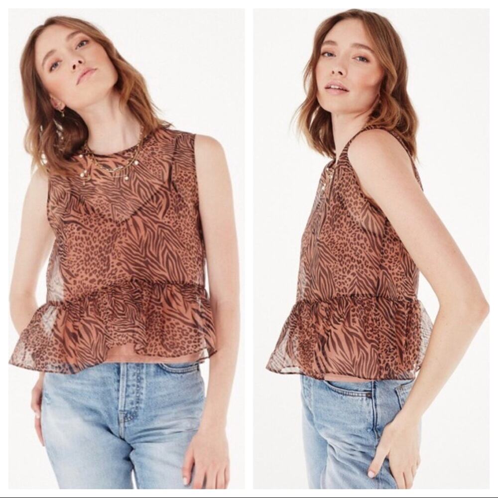 CAMI NYC Amira Jungle Print Peplum Silk Top M